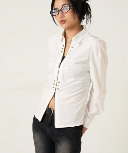 褶皺鉚釘修身設計 GATHERED STUDDED COMPACT SHIRT 襯衫