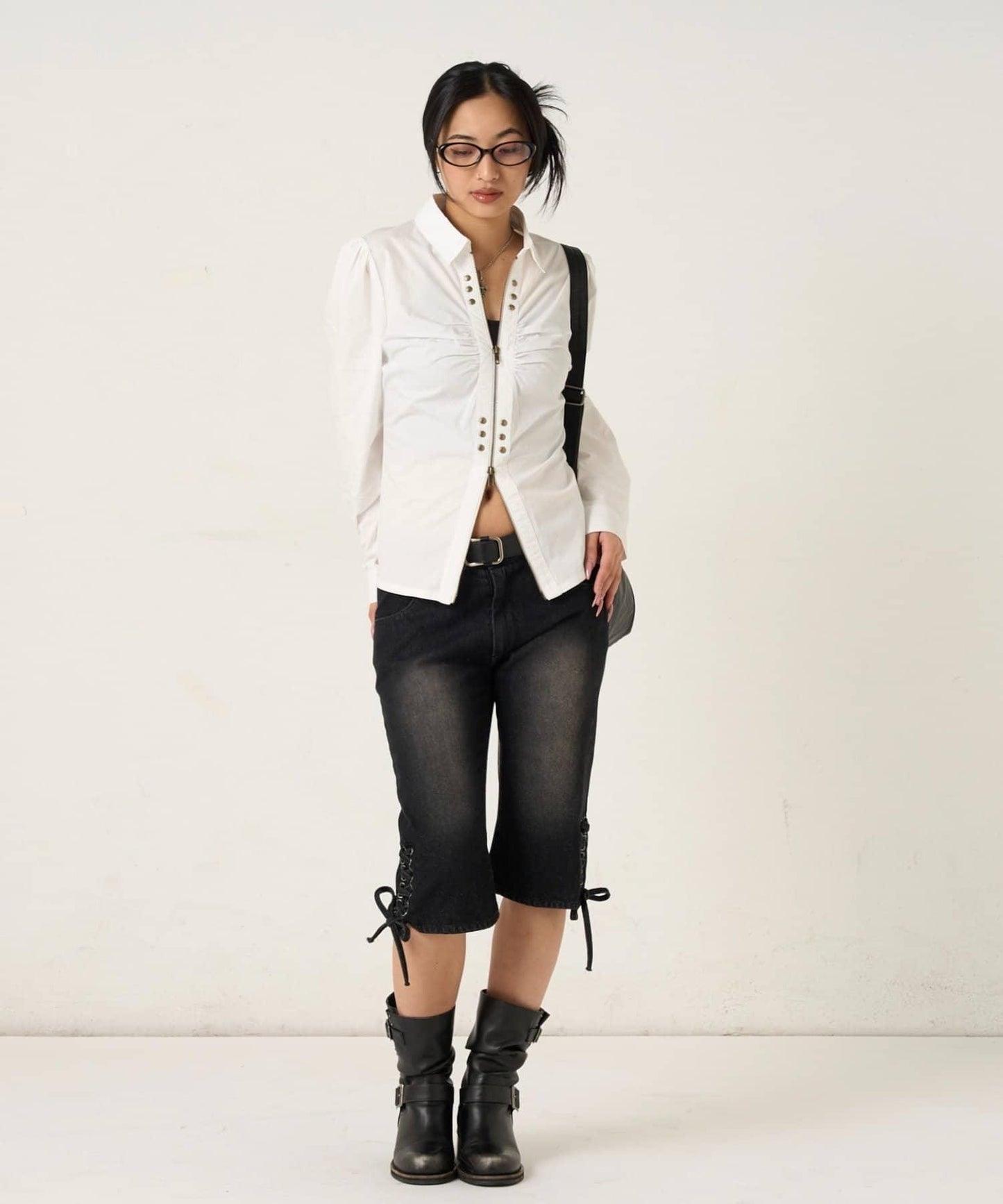 褶皺鉚釘修身設計 GATHERED STUDDED COMPACT SHIRT 襯衫