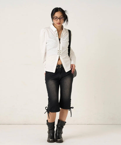 褶皺鉚釘修身設計 GATHERED STUDDED COMPACT SHIRT 襯衫