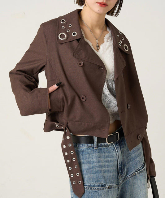 TR 金屬孔設計 短款粗呢外套