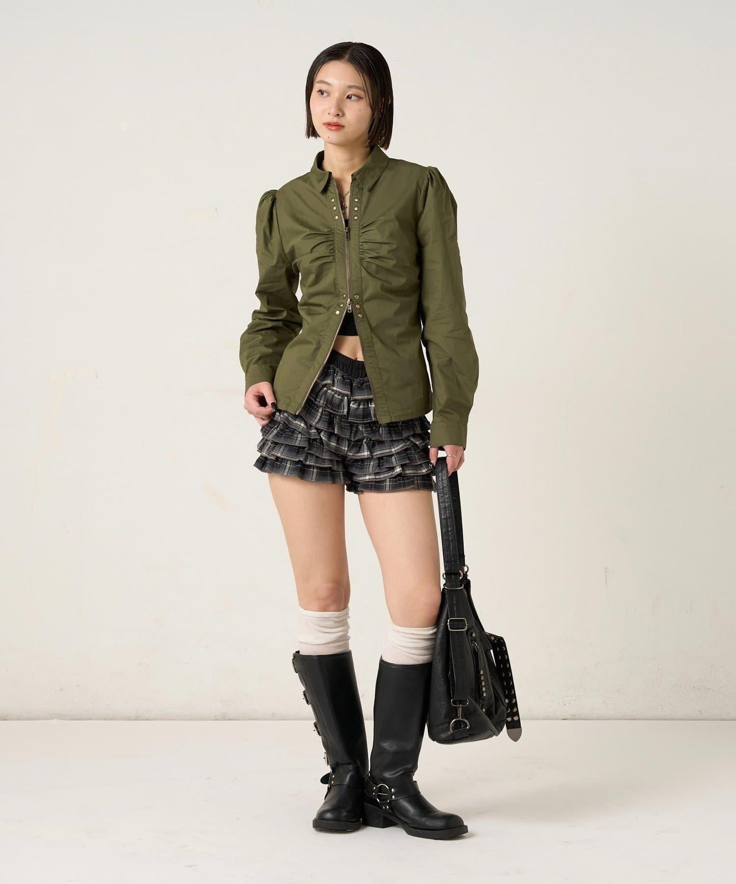 褶皺鉚釘修身設計 GATHERED STUDDED COMPACT SHIRT 襯衫