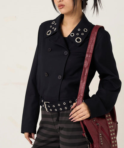 TR 金屬孔設計 短款粗呢外套