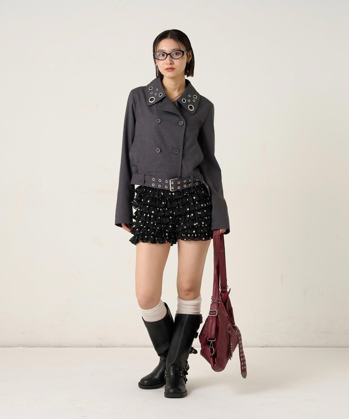 TR 金屬孔設計 短款粗呢外套