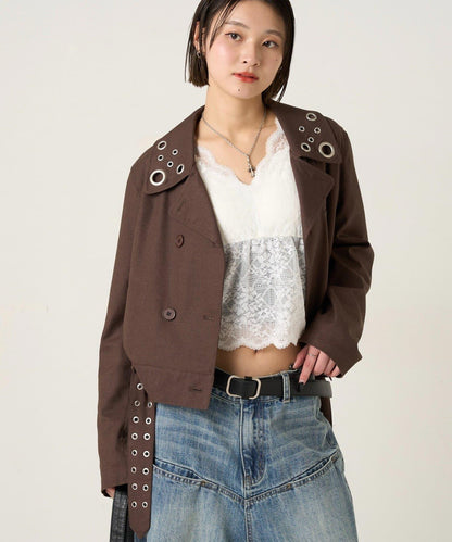 TR 金屬孔設計 短款粗呢外套