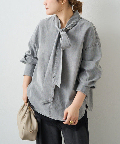 牛仔蝴蝶結設計襯衫