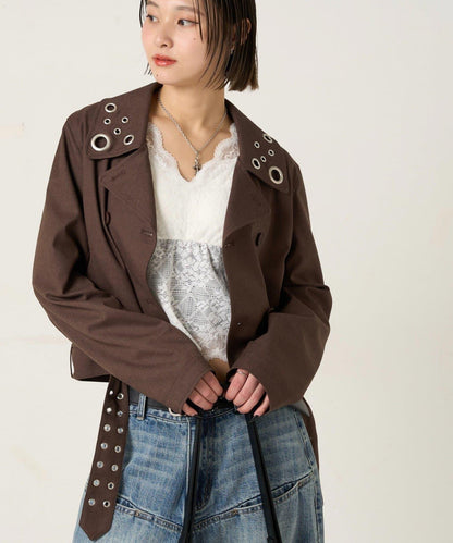 TR 金屬孔設計 短款粗呢外套