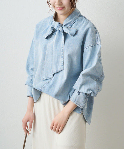 牛仔蝴蝶結設計襯衫