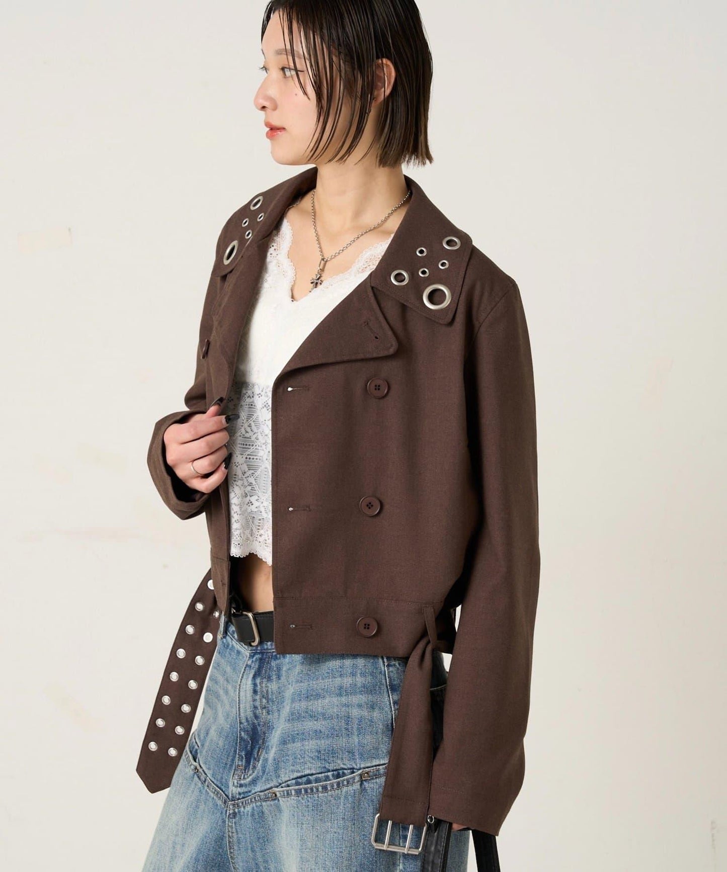 TR 金屬孔設計 短款粗呢外套