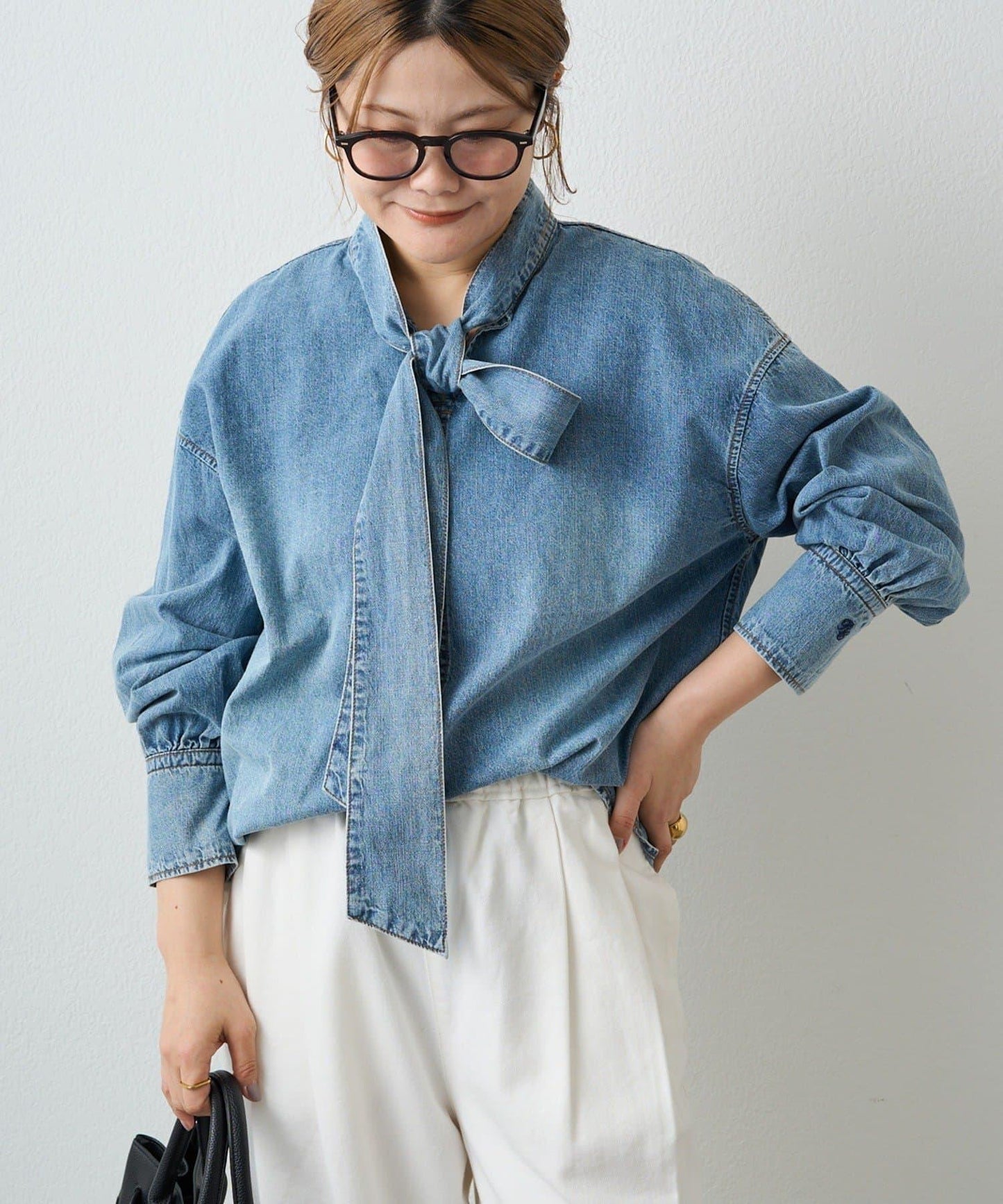 牛仔蝴蝶結設計襯衫