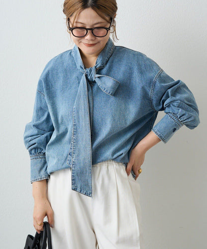 牛仔蝴蝶結設計襯衫