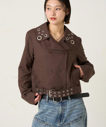 TR 金屬孔設計 短款粗呢外套