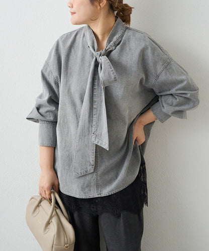 牛仔蝴蝶結設計襯衫