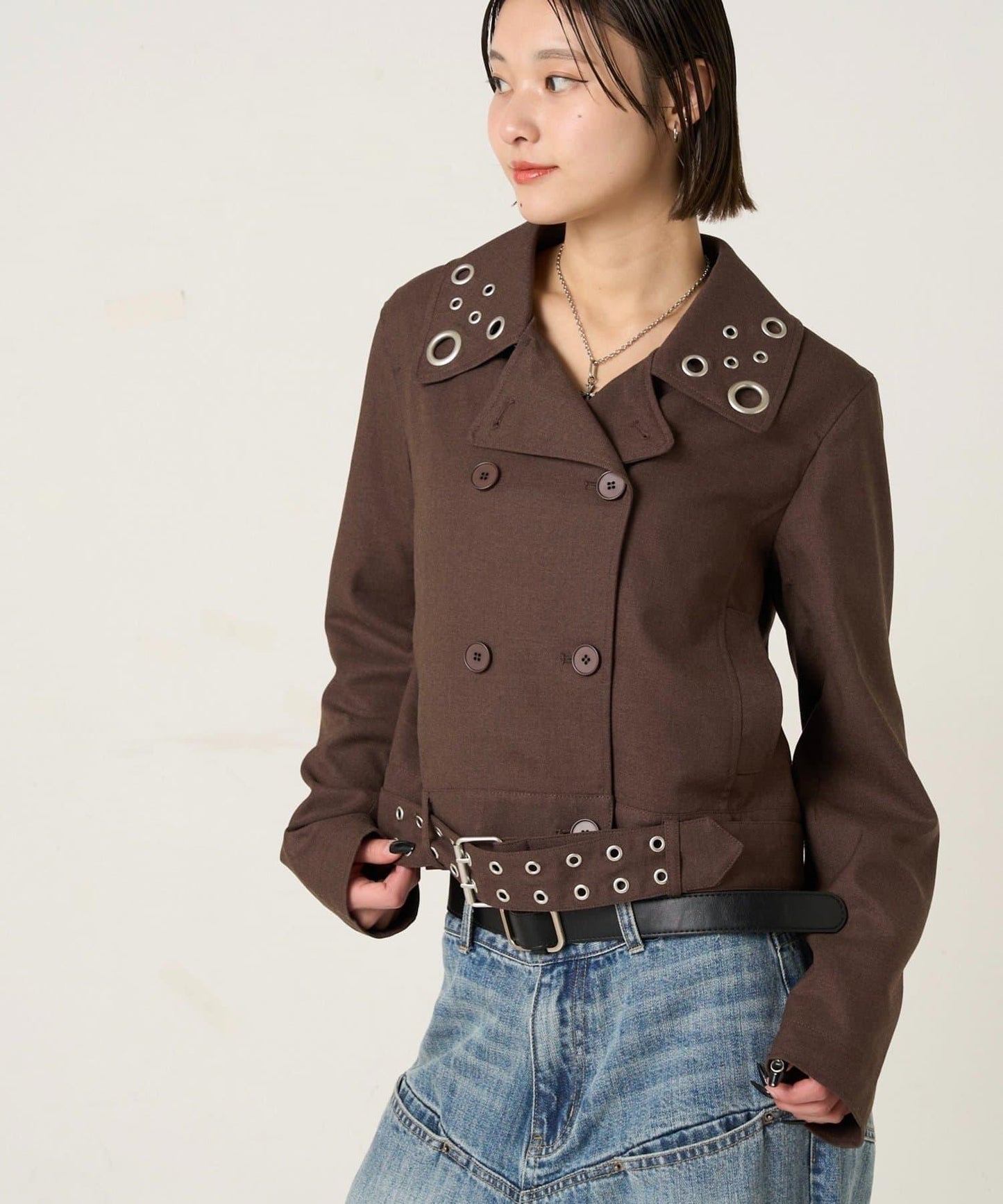 TR 金屬孔設計 短款粗呢外套