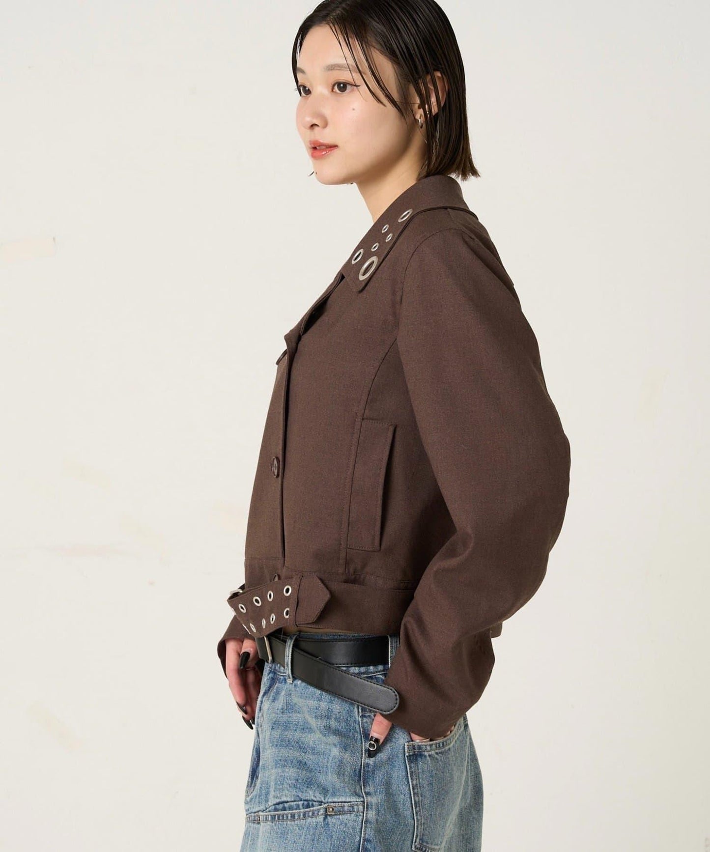 TR 金屬孔設計 短款粗呢外套