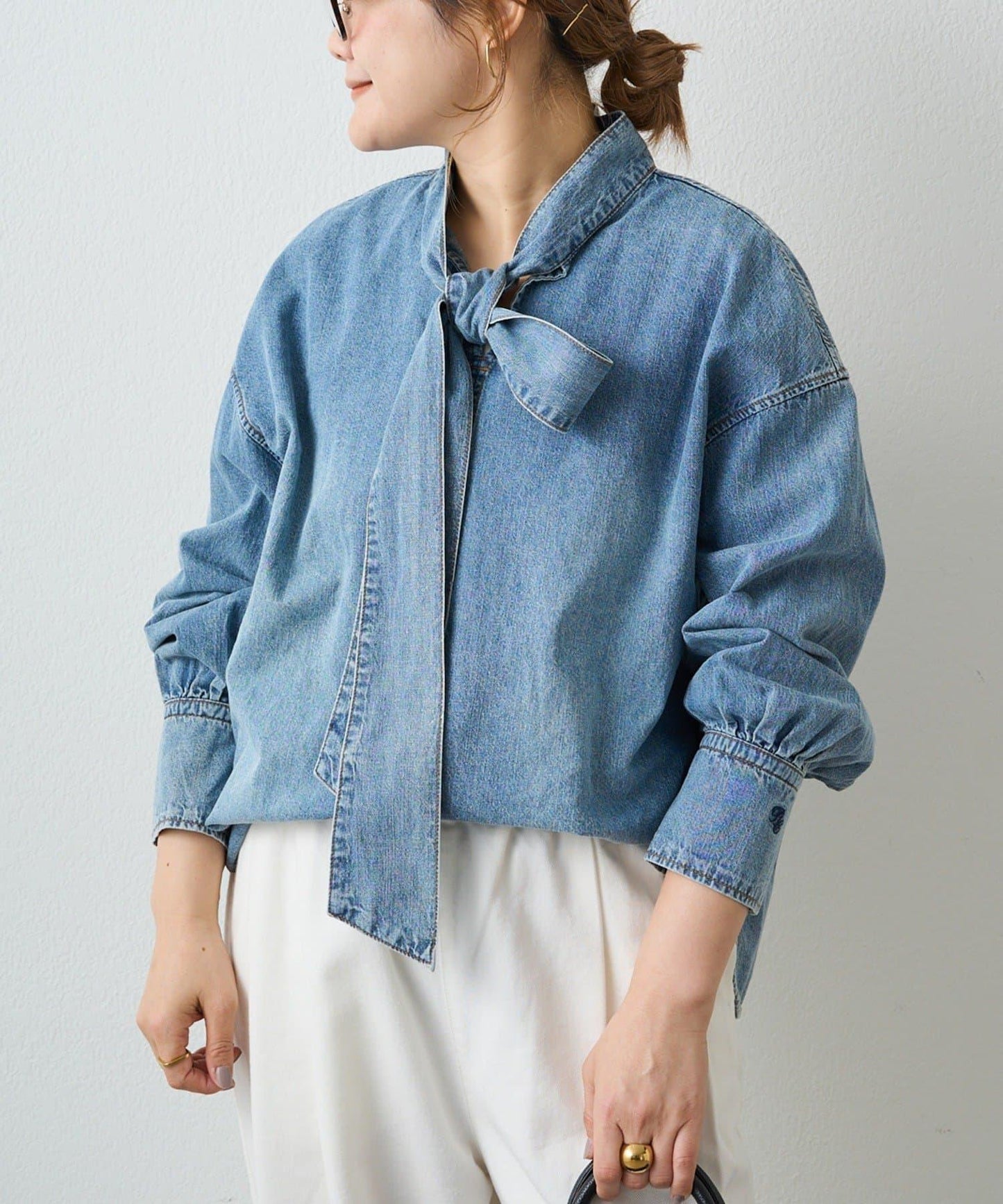 牛仔蝴蝶結設計襯衫