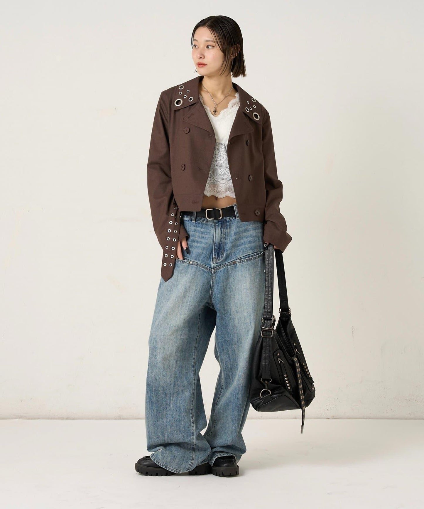 TR 金屬孔設計 短款粗呢外套