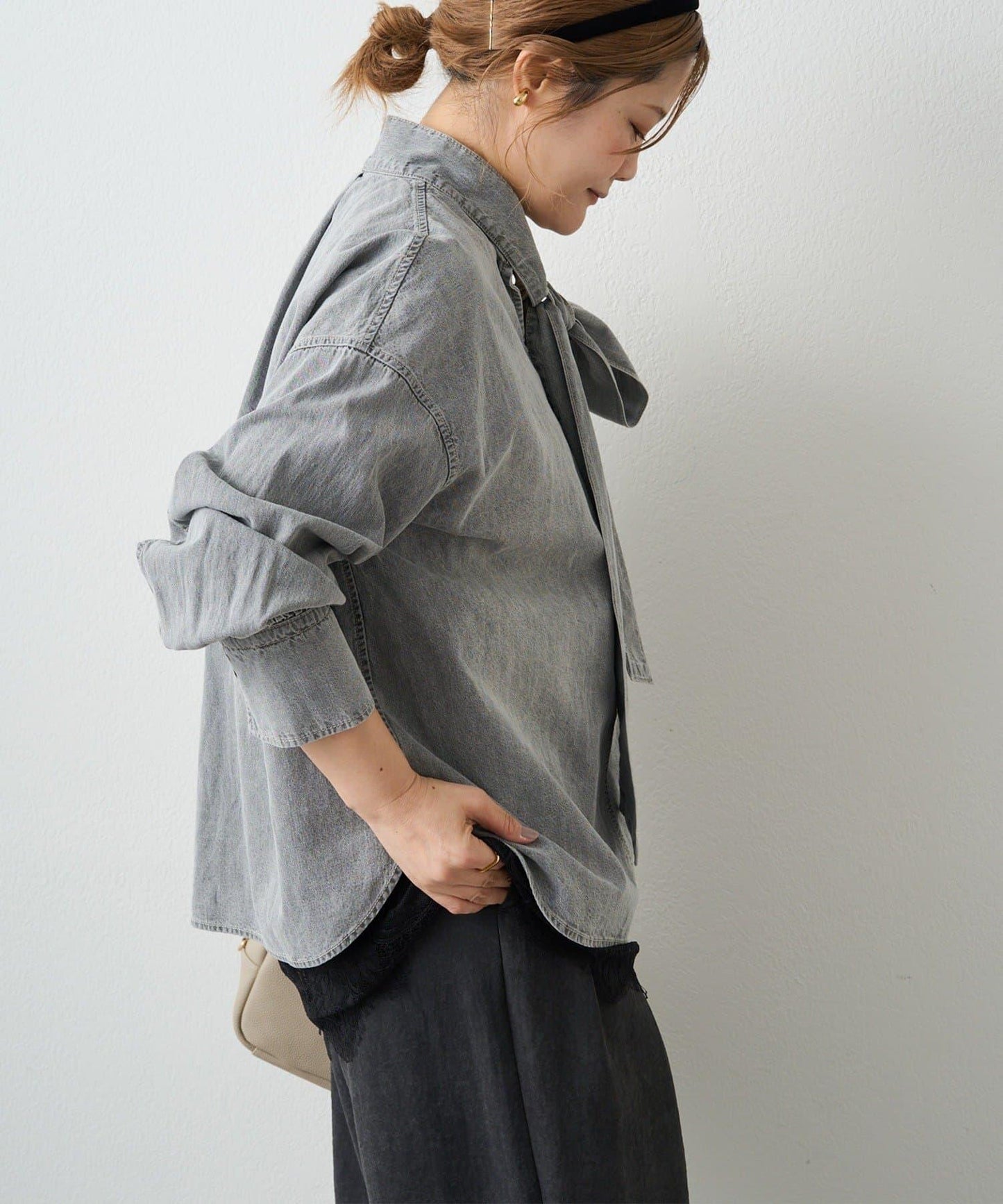 牛仔蝴蝶結設計襯衫