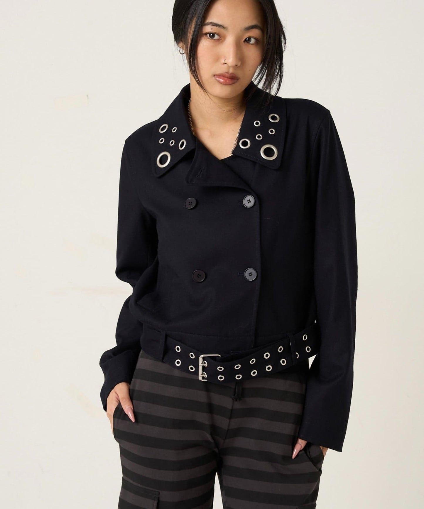 TR 金屬孔設計 短款粗呢外套