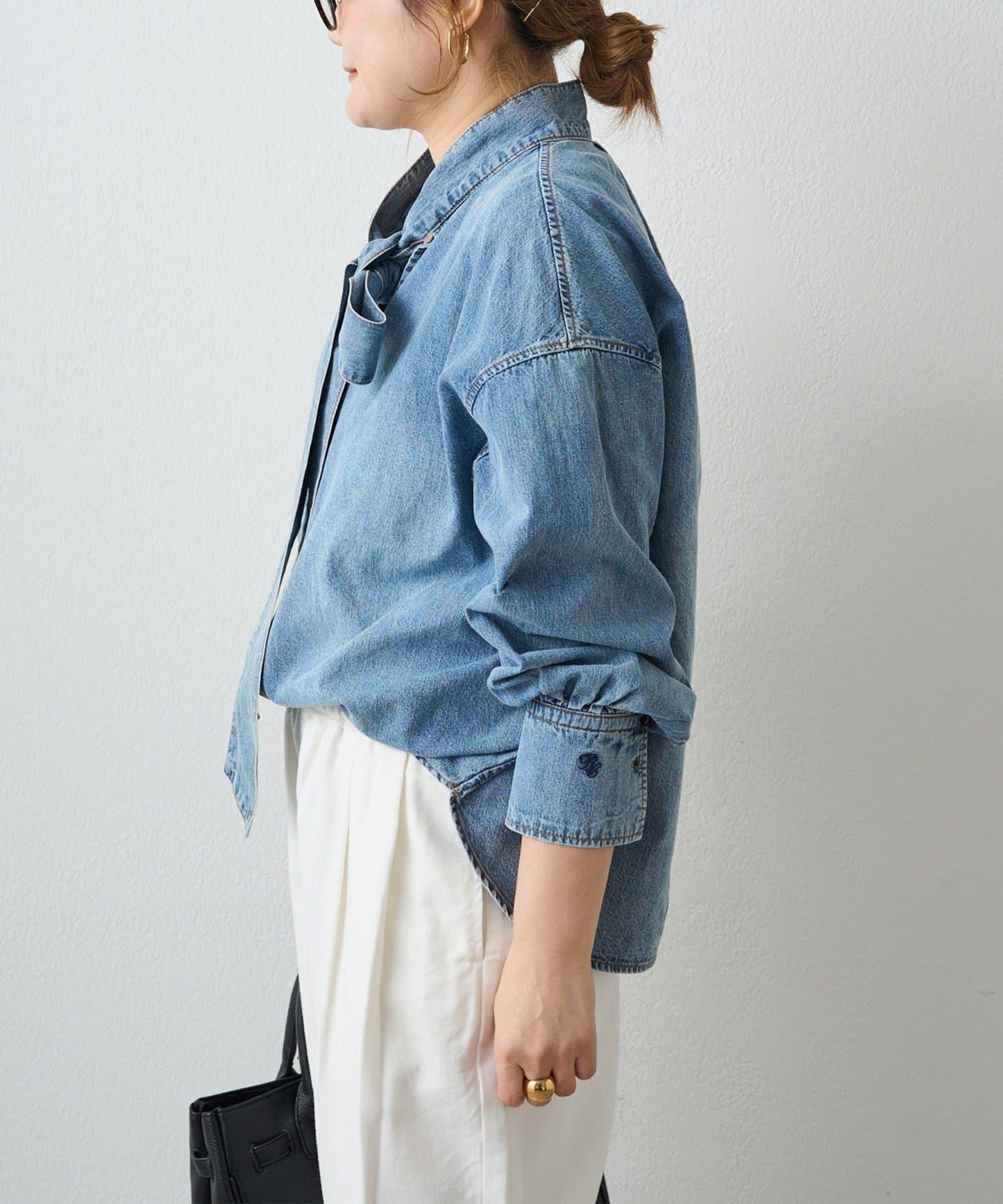 牛仔蝴蝶結設計襯衫