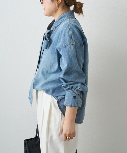 牛仔蝴蝶結設計襯衫