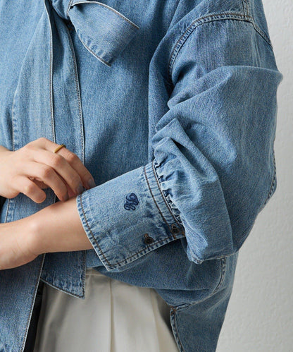 牛仔蝴蝶結設計襯衫