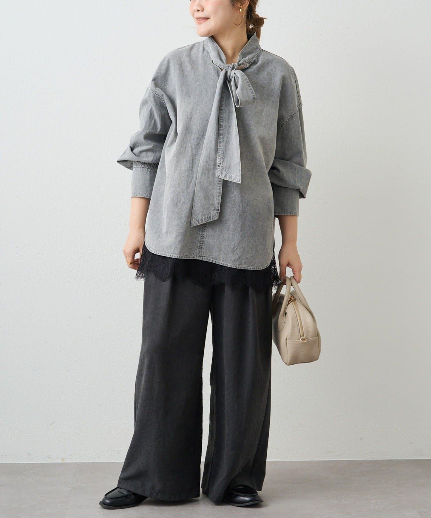 牛仔蝴蝶結設計襯衫