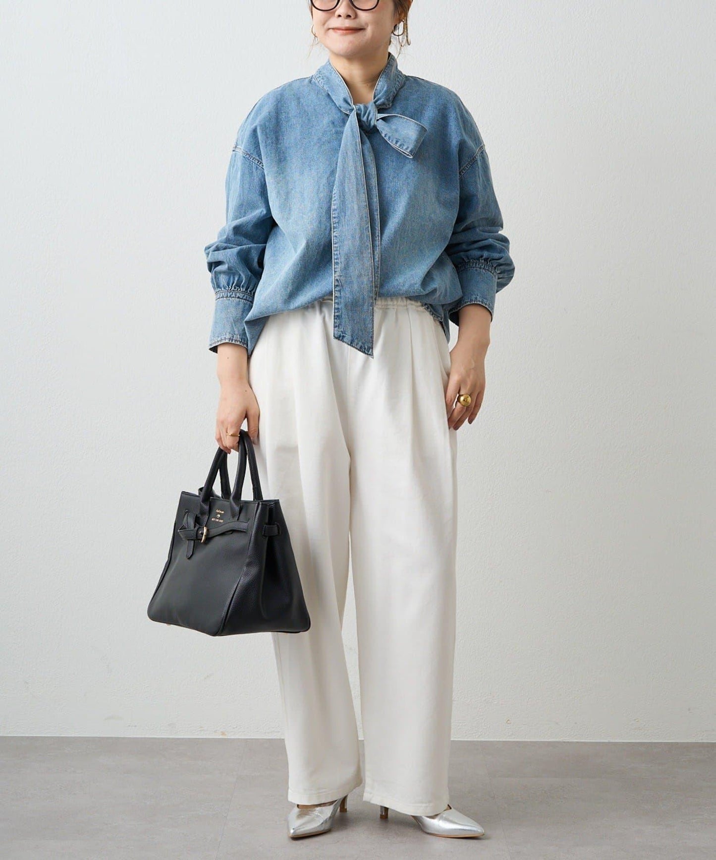 牛仔蝴蝶結設計襯衫