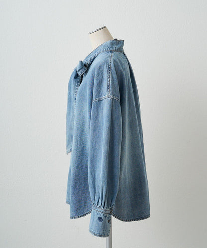 牛仔蝴蝶結設計襯衫