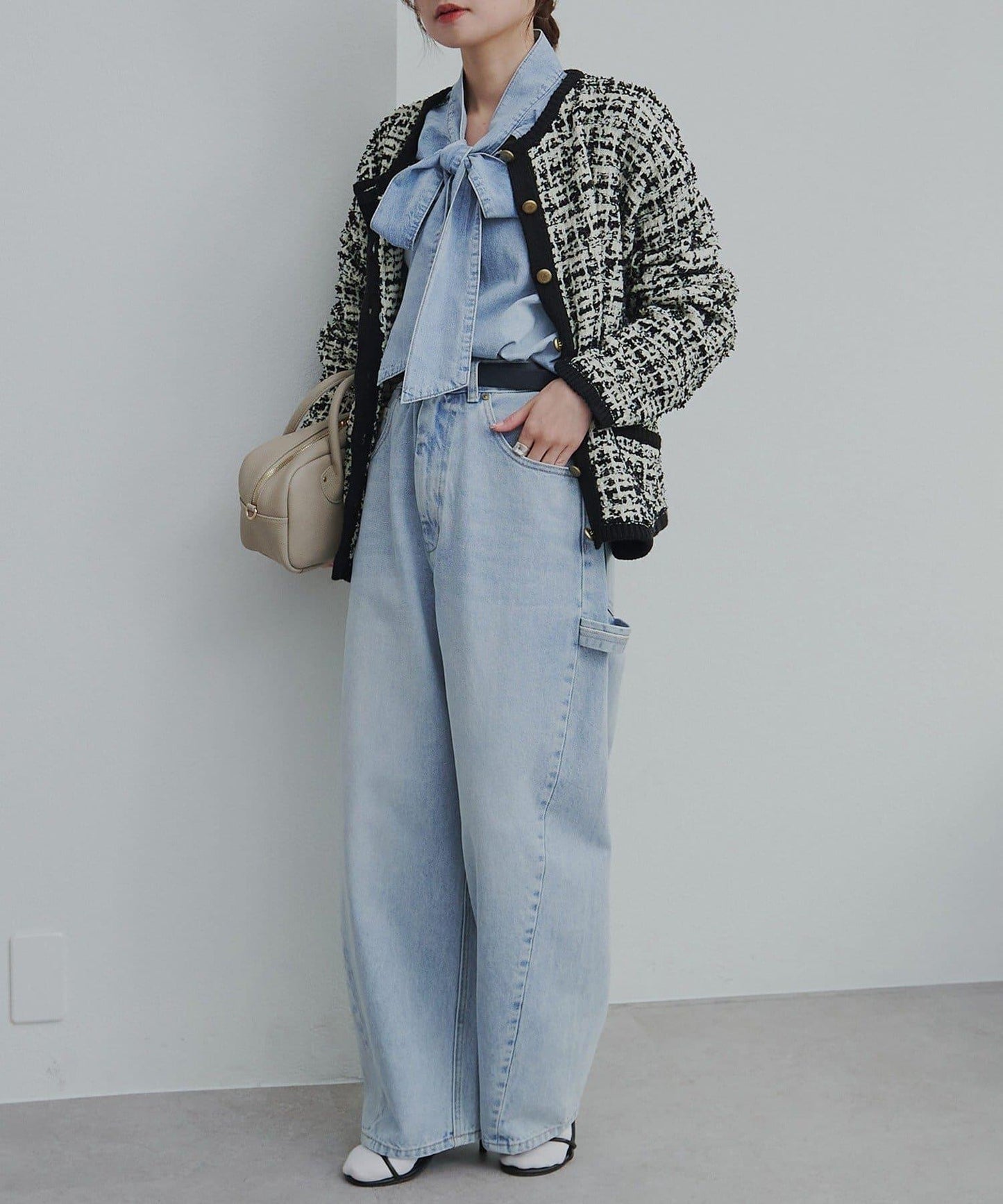 牛仔蝴蝶結設計襯衫