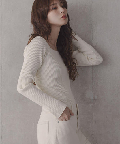 真絲混紡方領針織上衣 款