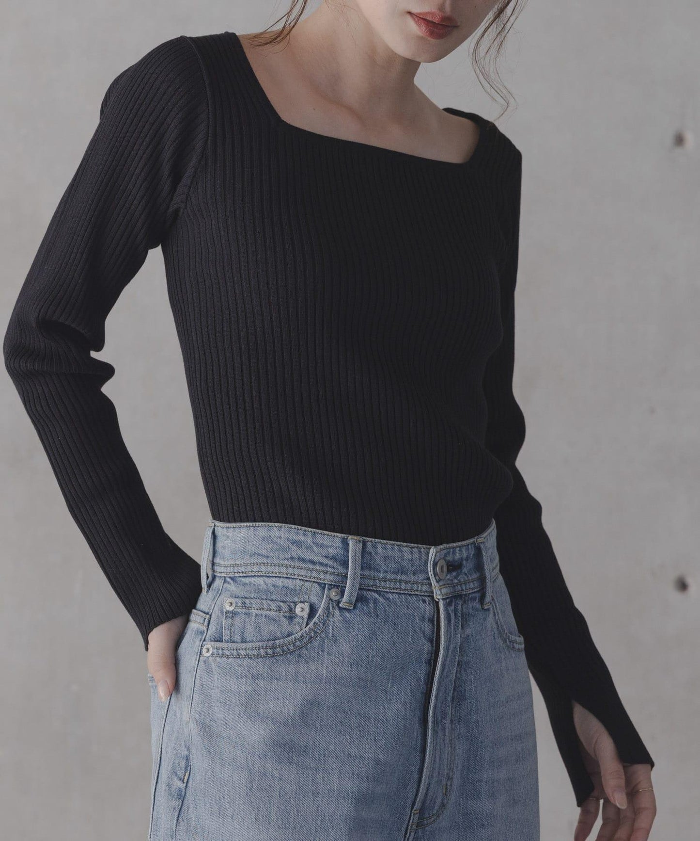 真絲混紡方領針織上衣 款