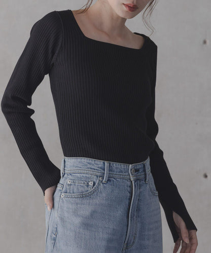 真絲混紡方領針織上衣 款