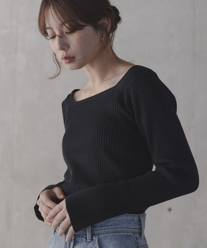 真絲混紡方領針織上衣 款