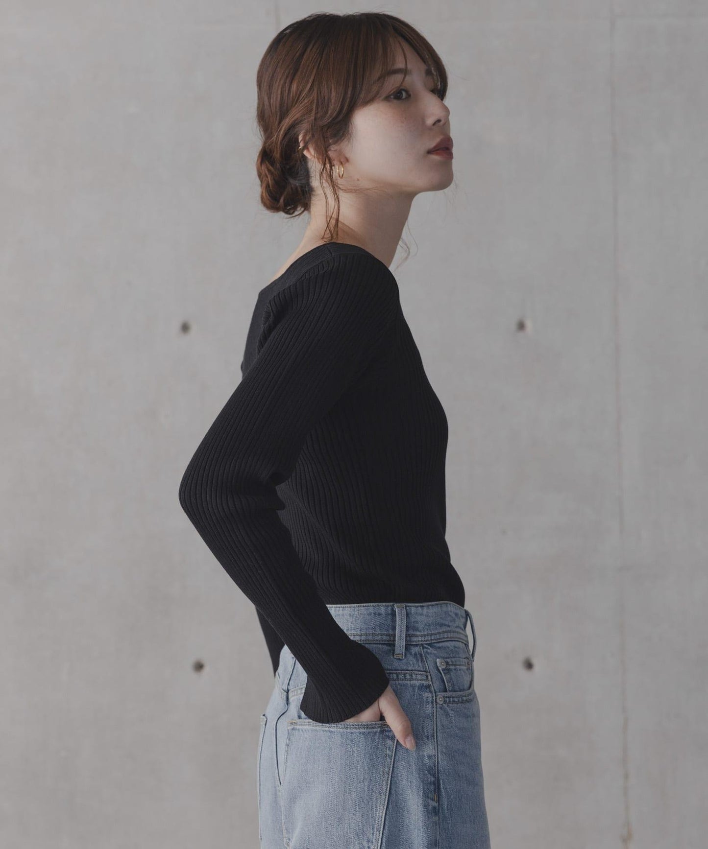 真絲混紡方領針織上衣 款