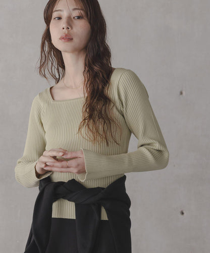 真絲混紡方領針織上衣 款