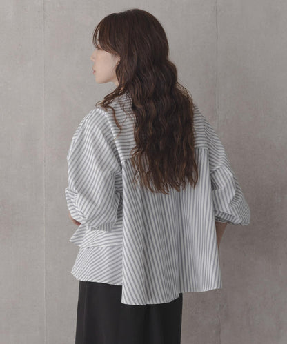 立領荷葉邊條紋襯衫