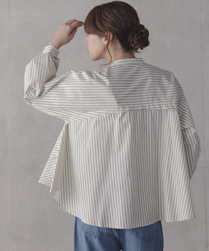 立領荷葉邊條紋襯衫