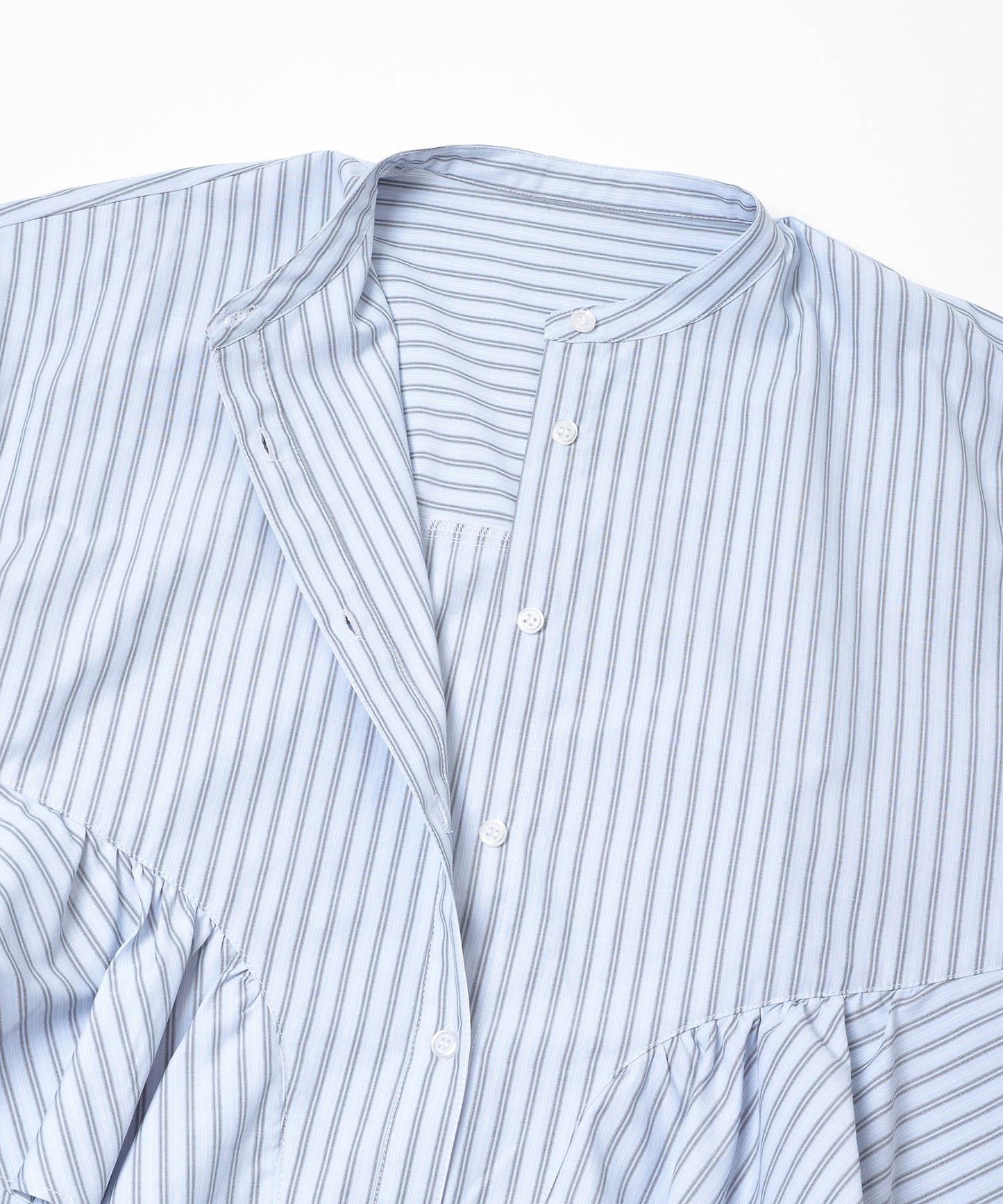 立領荷葉邊條紋襯衫