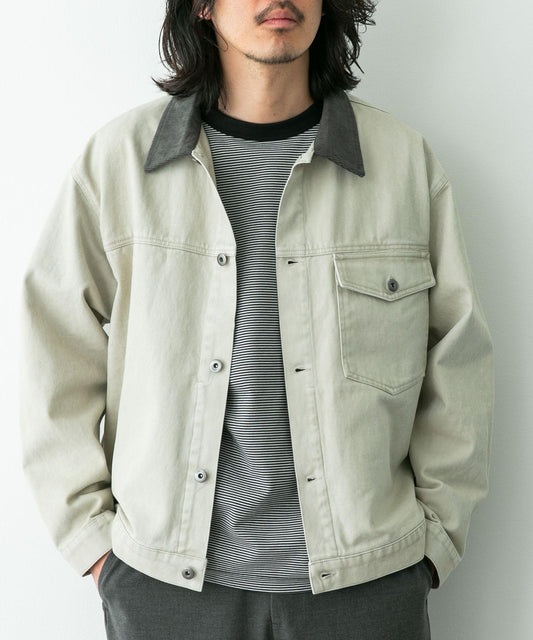 水洗斜紋 領部拼接 夾克