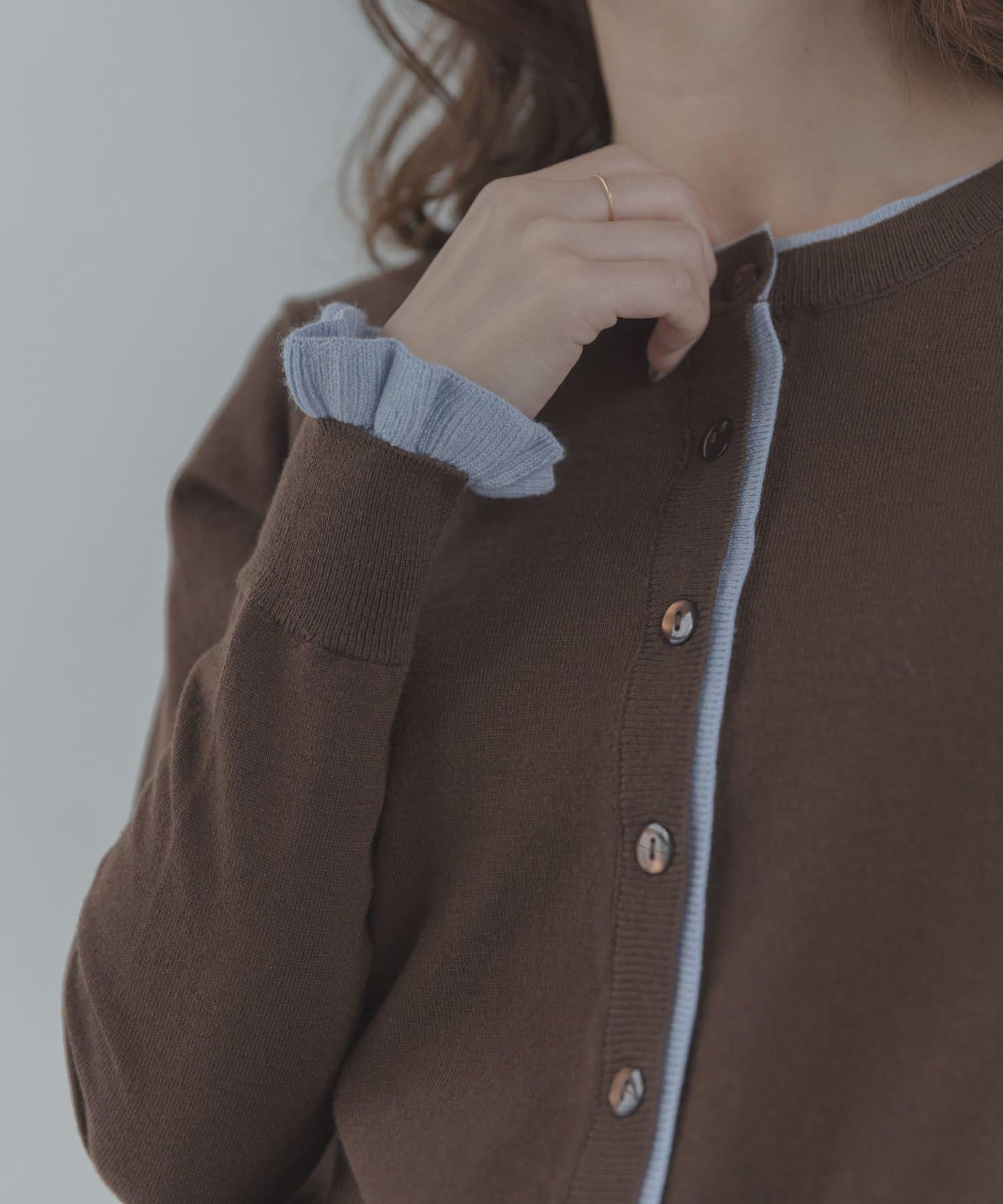 拼色荷葉邊針織開衫