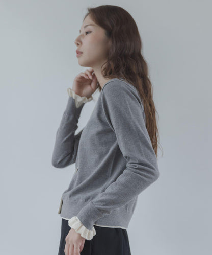 拼色荷葉邊針織開衫