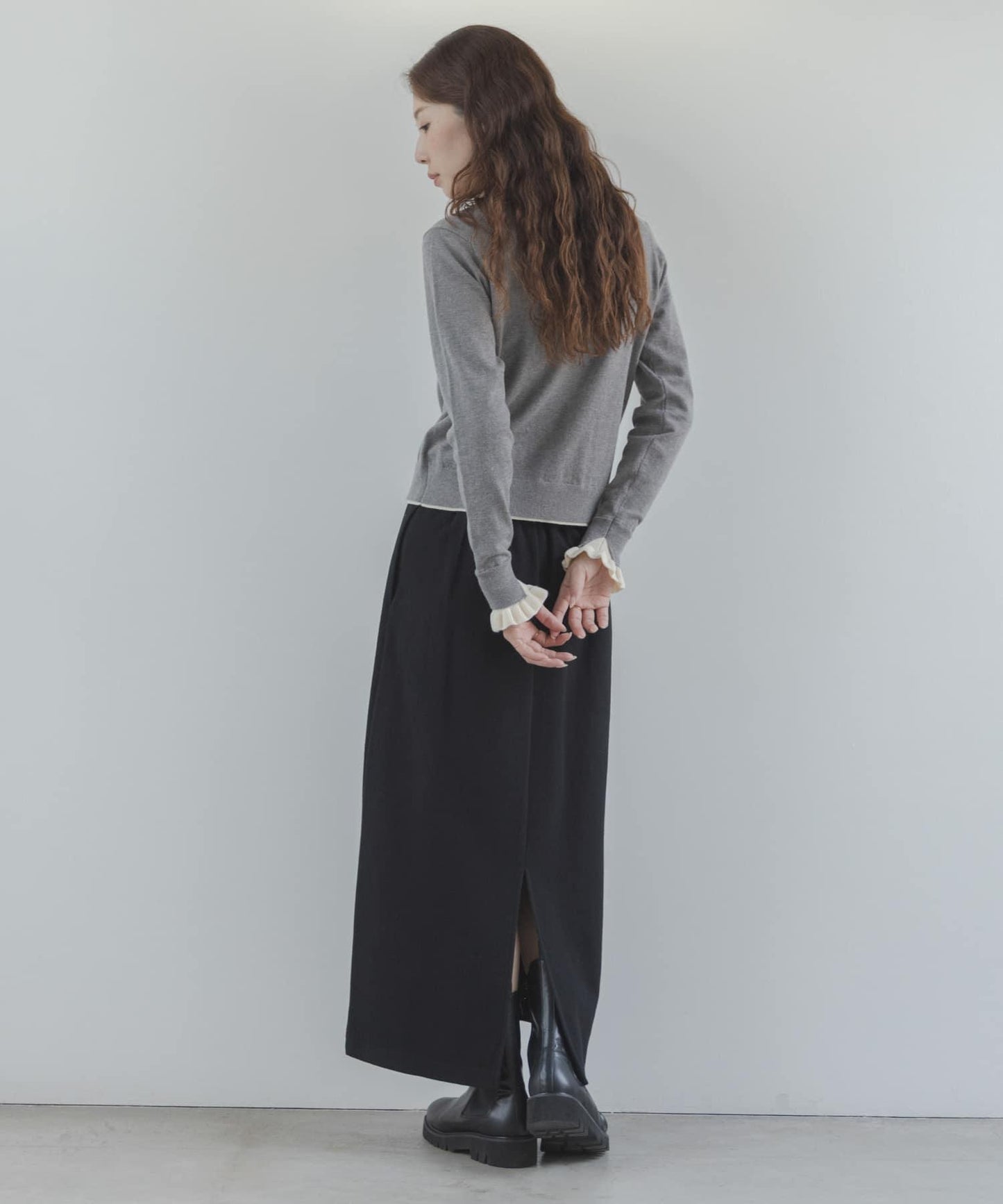 拼色荷葉邊針織開衫