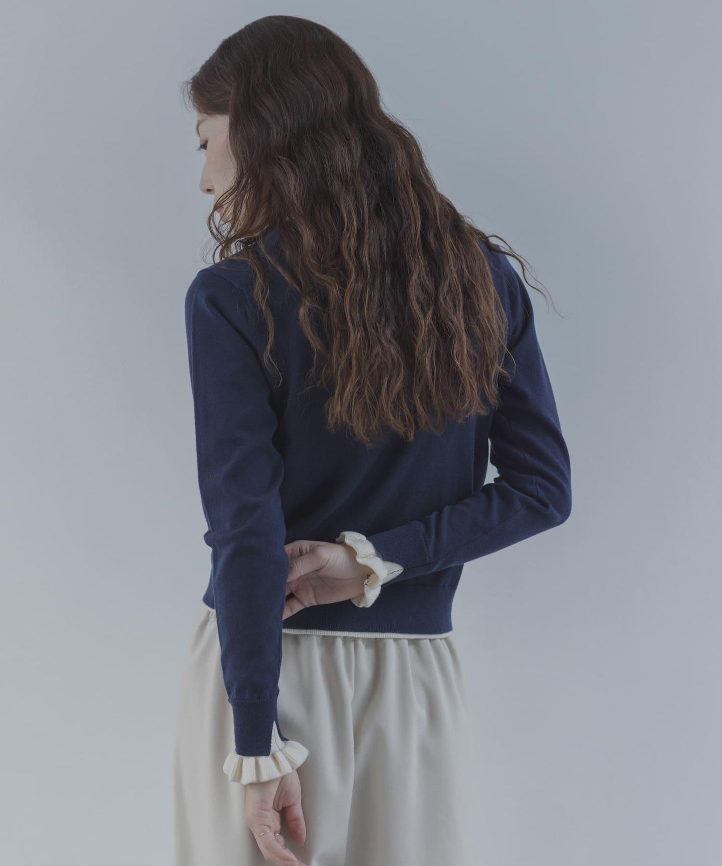 拼色荷葉邊針織開衫