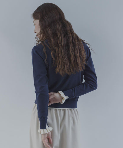 拼色荷葉邊針織開衫