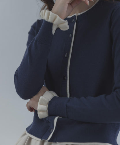 拼色荷葉邊針織開衫