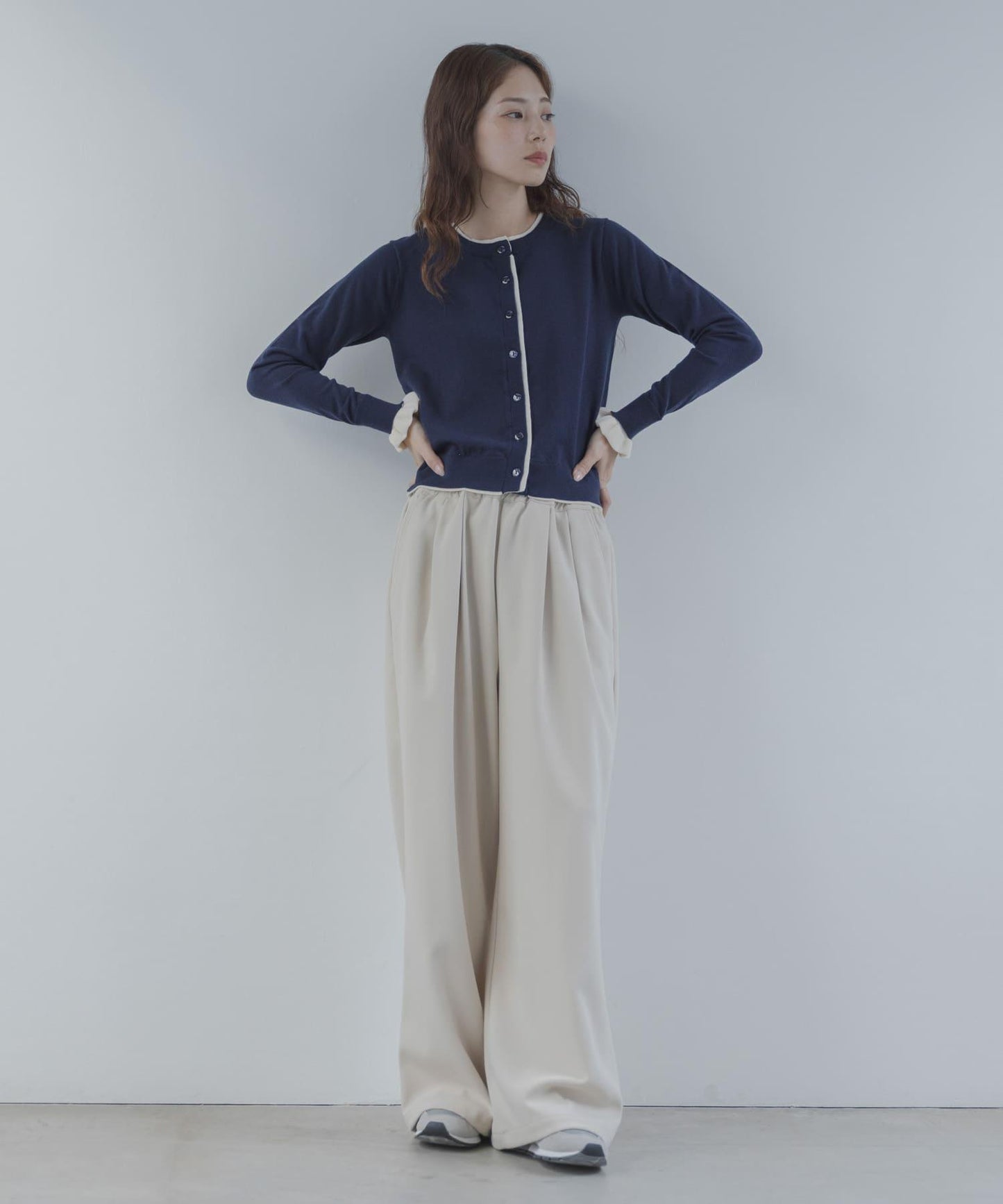 拼色荷葉邊針織開衫