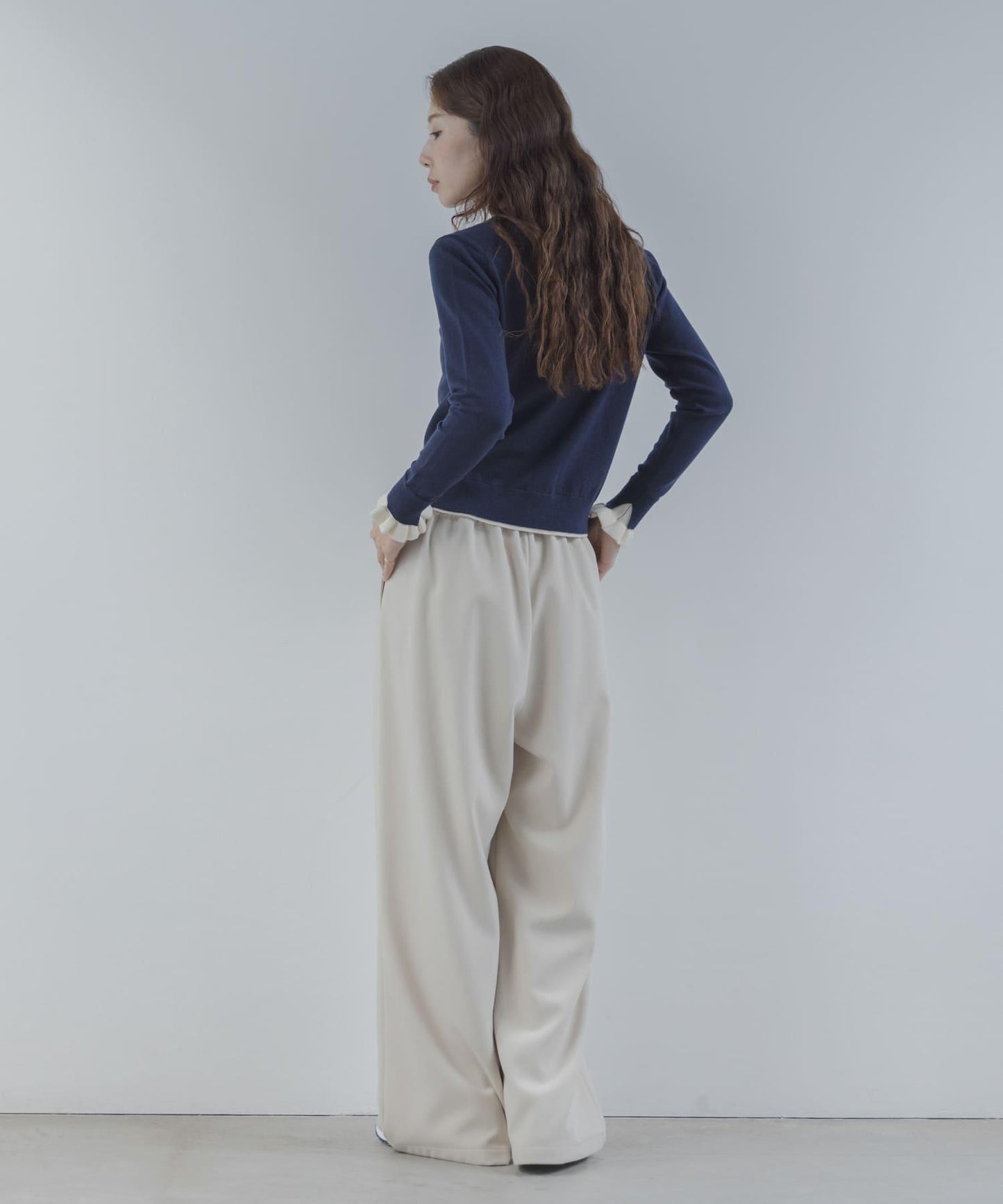 拼色荷葉邊針織開衫