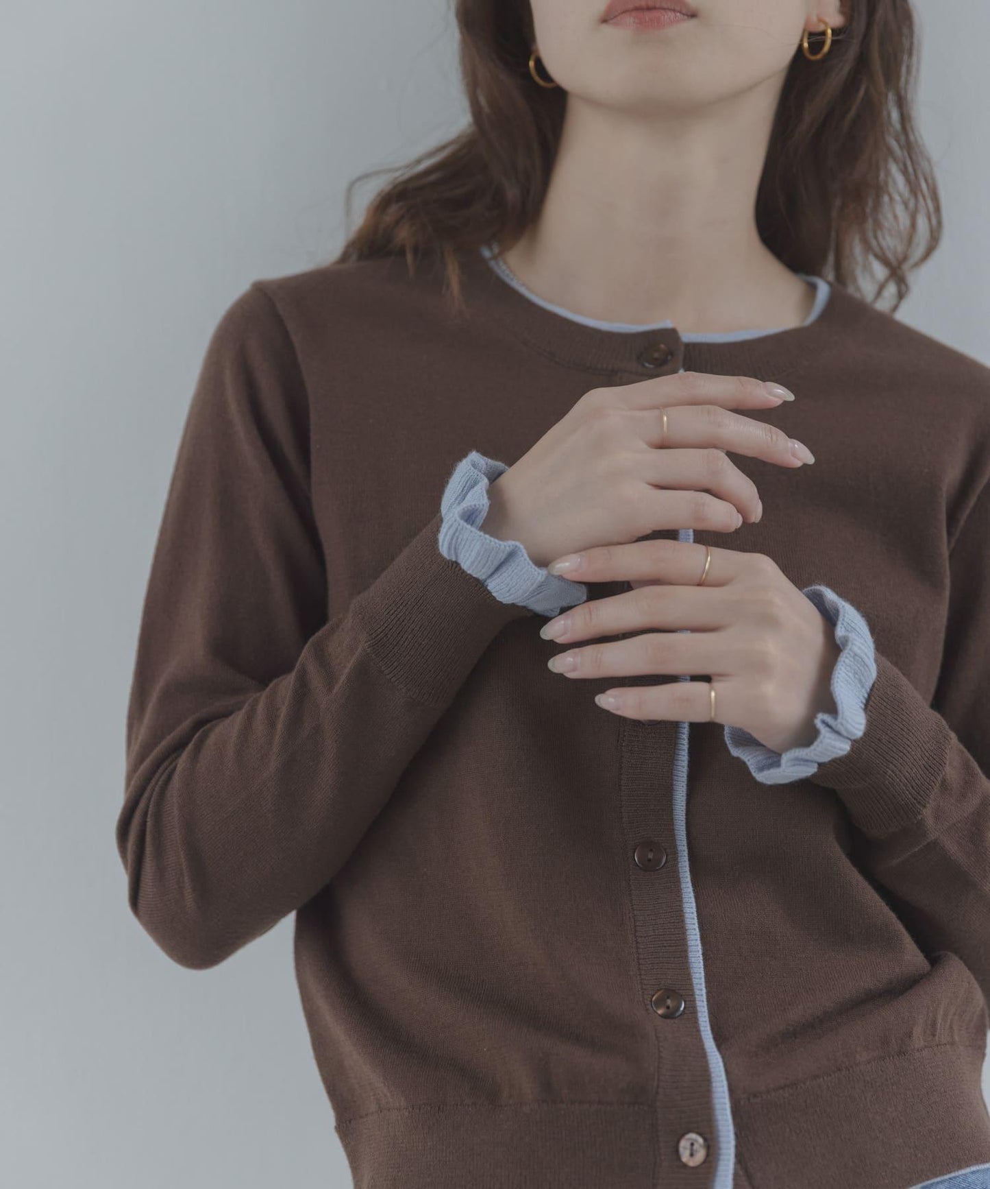 拼色荷葉邊針織開衫