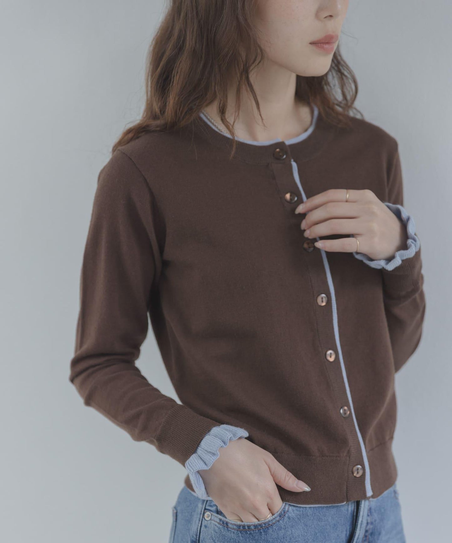 拼色荷葉邊針織開衫