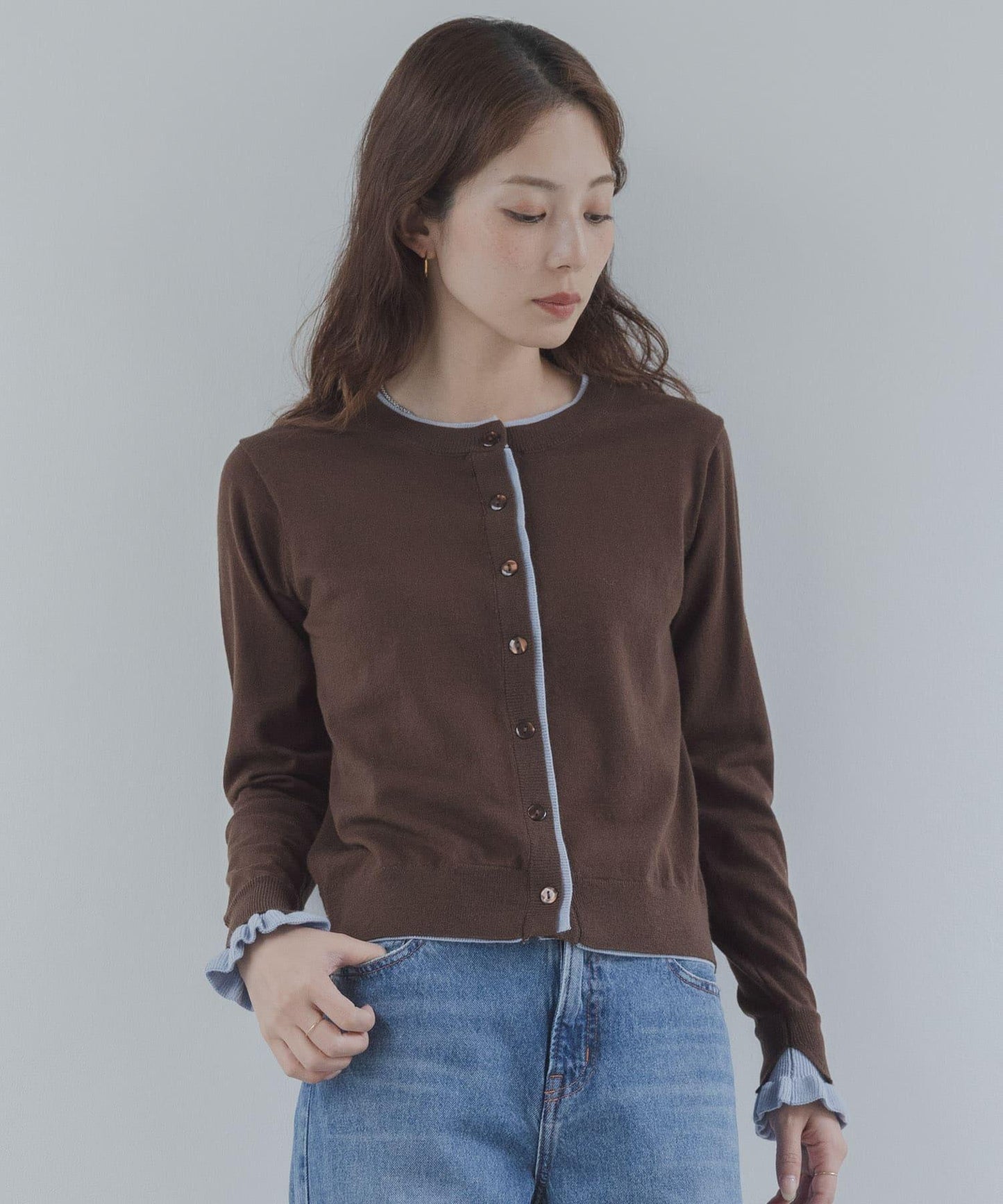 拼色荷葉邊針織開衫